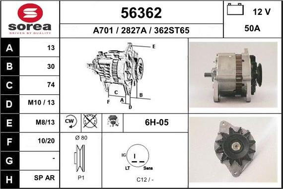 EAI 56362 - Generator / Alternator aaoparts.ro
