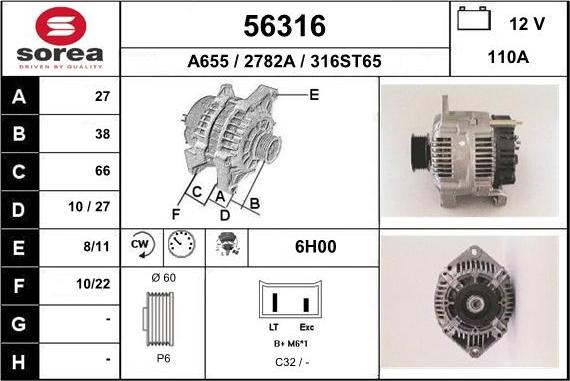 EAI 56316 - Generator / Alternator aaoparts.ro