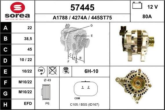 EAI 57445 - Generator / Alternator aaoparts.ro