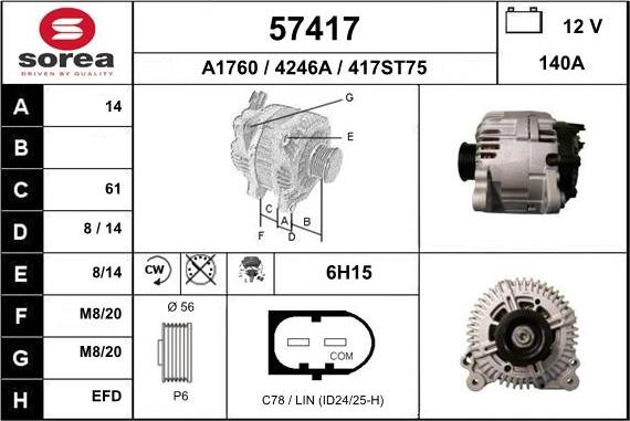 EAI 57417 - Generator / Alternator aaoparts.ro