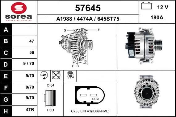 EAI 57645 - Generator / Alternator aaoparts.ro