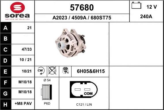 EAI 57680 - Generator / Alternator aaoparts.ro