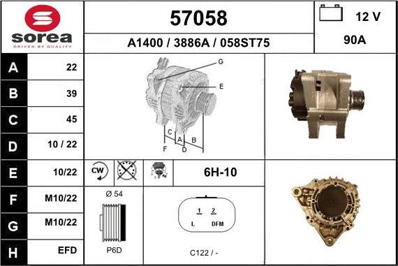 EAI 57058 - Generator / Alternator aaoparts.ro