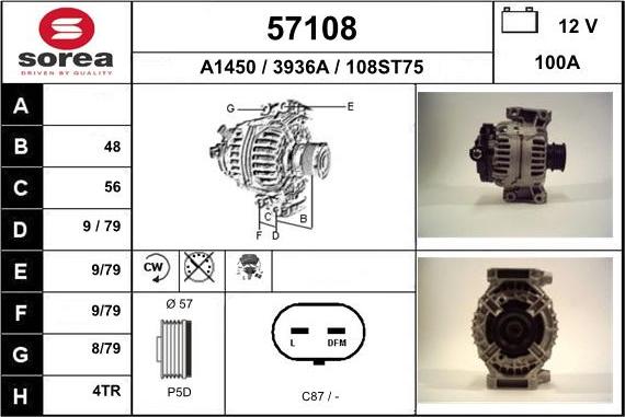 EAI 57108 - Generator / Alternator aaoparts.ro