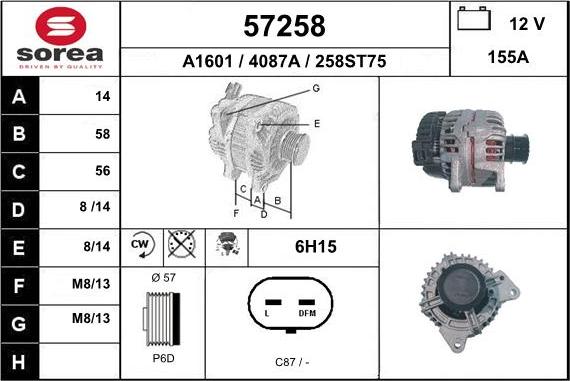 EAI 57258 - Generator / Alternator aaoparts.ro