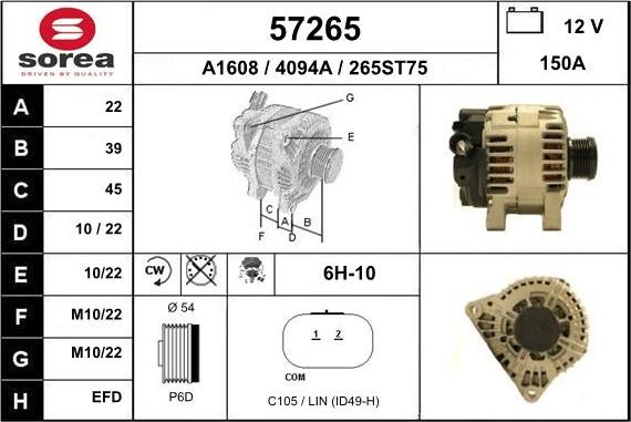 EAI 57265 - Generator / Alternator aaoparts.ro