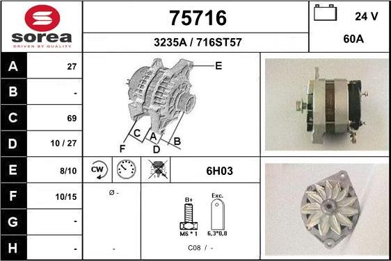 EAI 75716 - Generator / Alternator aaoparts.ro