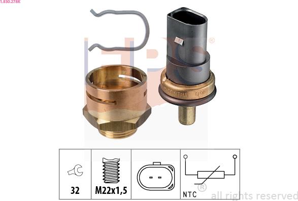 EPS 1.830.278K - Senzor,temperatura lichid de racire aaoparts.ro