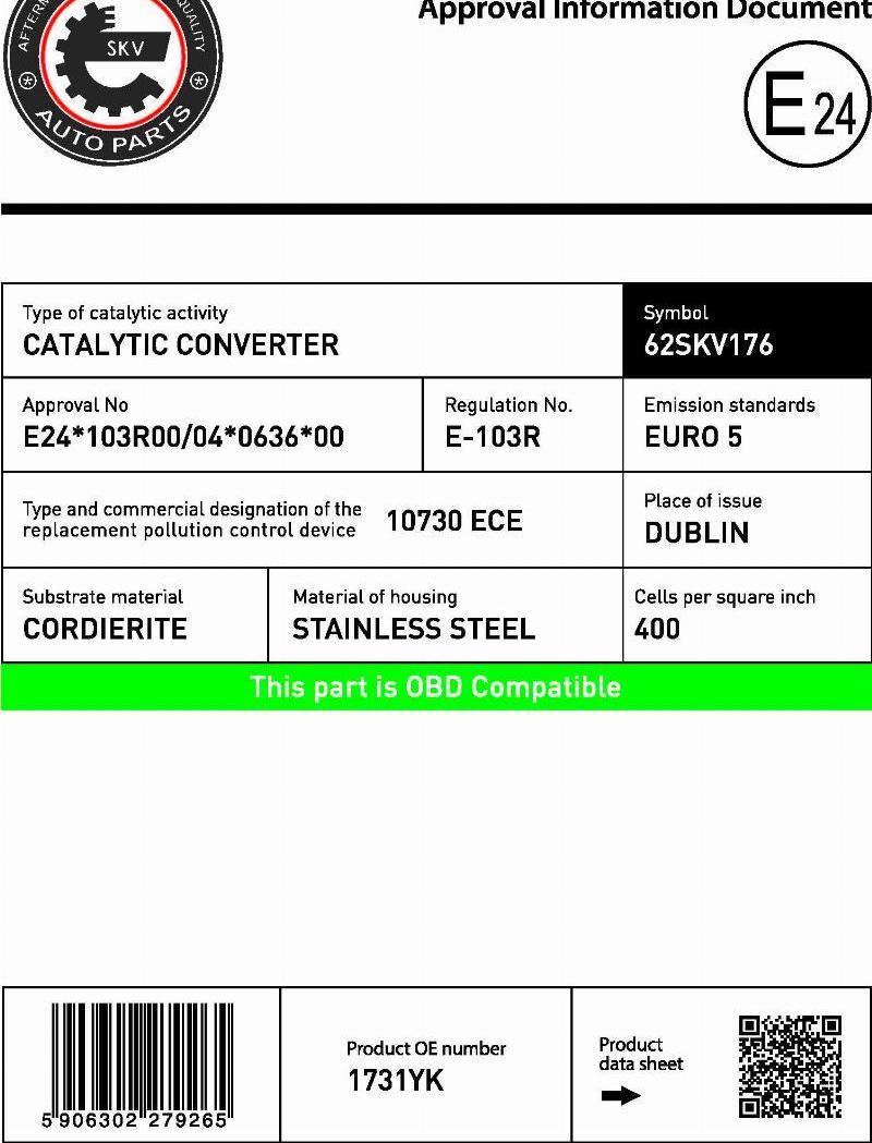 Esen SKV 62SKV176 - Catalizator aaoparts.ro