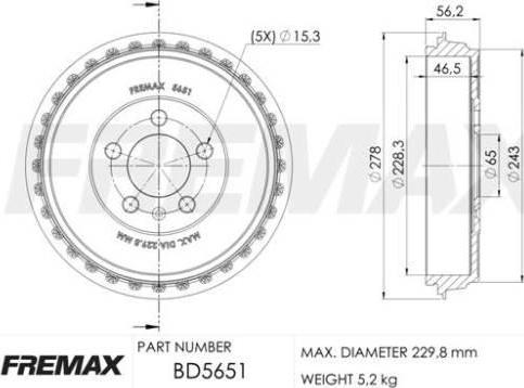 FREMAX BD-5651 - Tambur frana aaoparts.ro