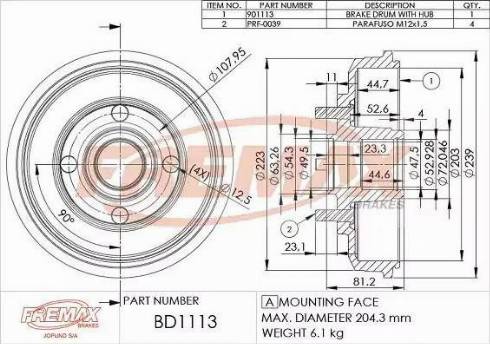 FREMAX BD-1113 - Tambur frana aaoparts.ro