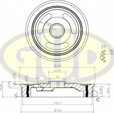 G.U.D. GCP702051 - Fulie curea, arbore cotit aaoparts.ro