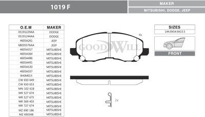 GoodWill 1019/1 F - Set placute frana,frana disc aaoparts.ro