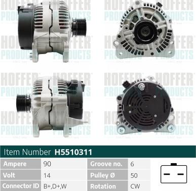 Hoffer H5510311 - Generator / Alternator aaoparts.ro