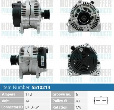 Hoffer H5510214 - Generator / Alternator aaoparts.ro