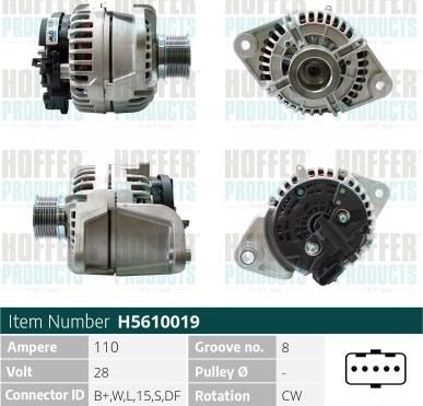 Hoffer H5610019 - Generator / Alternator aaoparts.ro