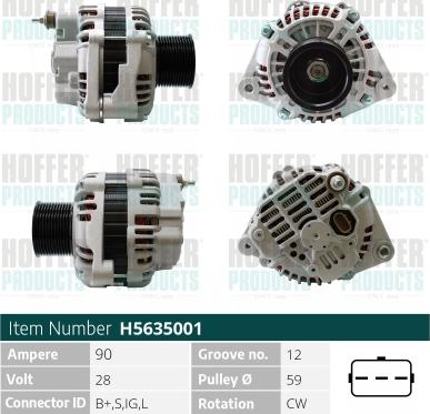 Hoffer H5635001 - Generator / Alternator aaoparts.ro
