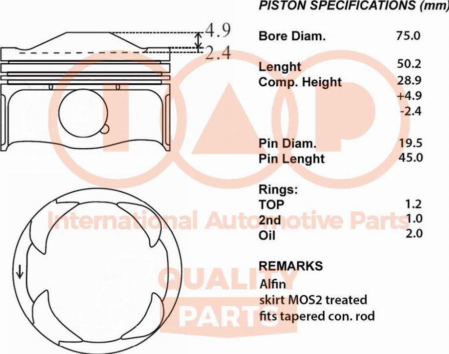 IAP QUALITY PARTS 100-52022 - Piston aaoparts.ro