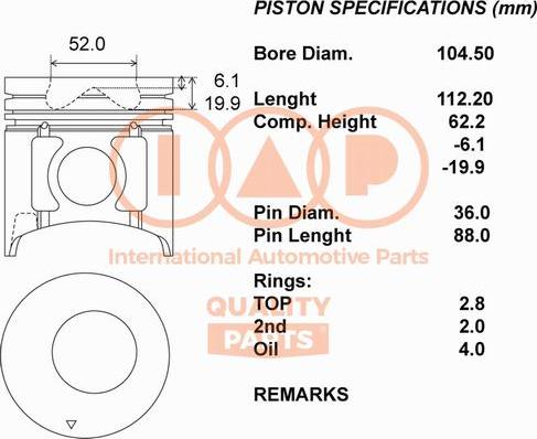 IAP QUALITY PARTS 100-12107 - Piston aaoparts.ro