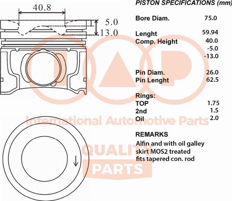 IAP QUALITY PARTS 100-17230 - Piston aaoparts.ro