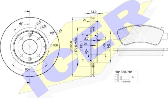 Icer 31388-4750 - Set frana, frana disc aaoparts.ro