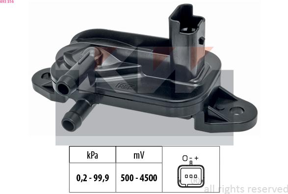 KW 493 316 - Senzor, presiune gaze evacuare aaoparts.ro
