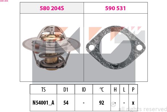 KW 580 204 - Termostat,lichid racire aaoparts.ro