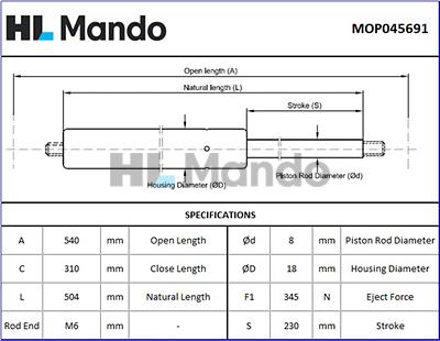Mando MOP045691 - Amortizor portbagaj aaoparts.ro