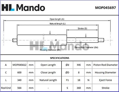 Mando MOP045697 - Amortizor portbagaj aaoparts.ro