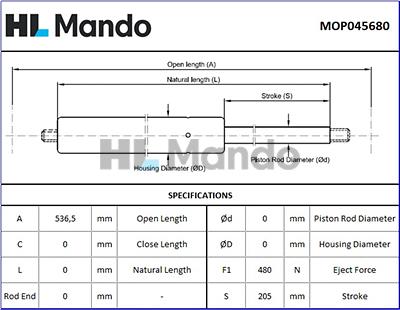 Mando MOP045680 - Amortizor portbagaj aaoparts.ro