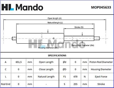 Mando MOP045633 - Amortizor portbagaj aaoparts.ro
