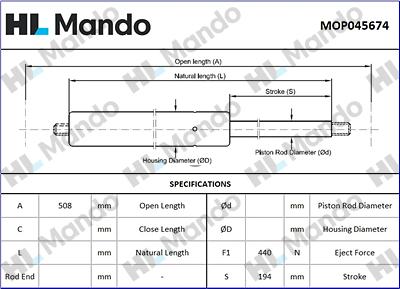 Mando MOP045674 - Amortizor portbagaj aaoparts.ro