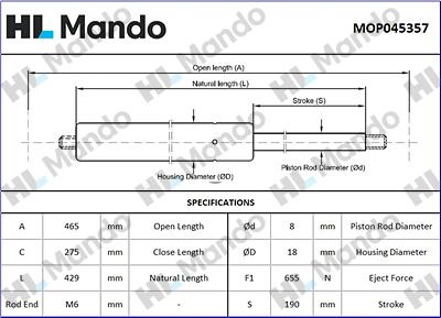 Mando MOP045357 - Amortizor portbagaj aaoparts.ro