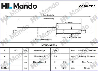 Mando MOP045315 - Amortizor portbagaj aaoparts.ro