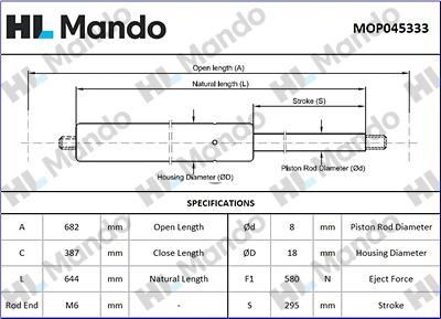 Mando MOP045333 - Amortizor portbagaj aaoparts.ro