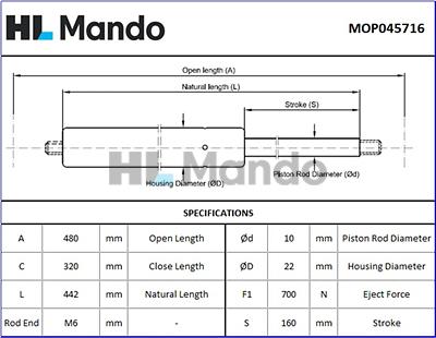 Mando MOP045716 - Amortizor portbagaj aaoparts.ro