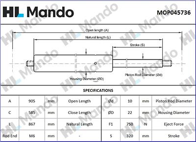 Mando MOP045736 - Amortizor portbagaj aaoparts.ro
