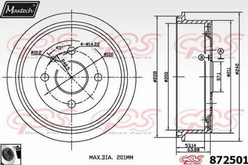 Maxtech 872501.0060 - Tambur frana aaoparts.ro