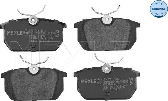 Meyle 025 211 0314 - Set placute frana,frana disc aaoparts.ro