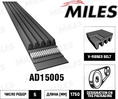 Miles AD15005 - Curea transmisie cu caneluri aaoparts.ro