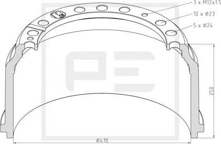 PE Automotive 016.400-00A - Tambur frana aaoparts.ro