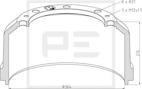PE Automotive 016.472-00A - Tambur frana aaoparts.ro