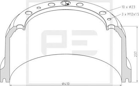 PE Automotive 016.502-00A - Tambur frana aaoparts.ro
