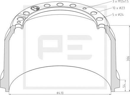 PE Automotive 016.525-00A - Tambur frana aaoparts.ro