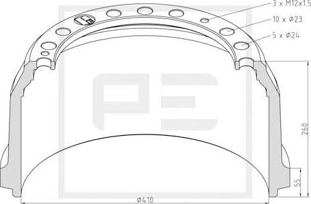 PE Automotive 016.526-00A - Tambur frana aaoparts.ro