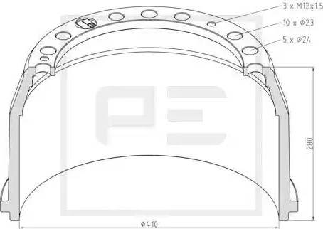 PE Automotive 036.402-00A - Tambur frana aaoparts.ro