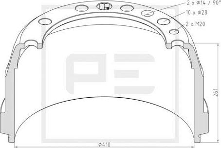 PE Automotive 146.070-00A - Tambur frana aaoparts.ro