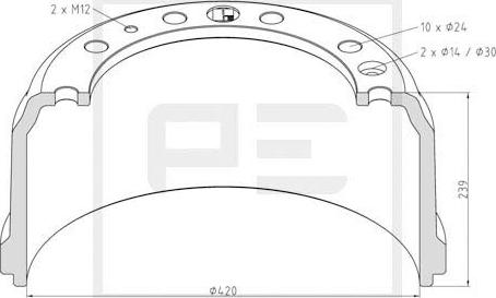 PE Automotive 106.086-00A - Tambur frana aaoparts.ro