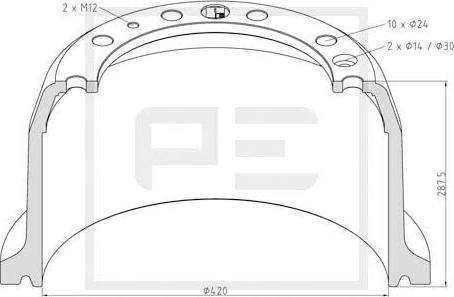 PE Automotive 106.083-00A - Tambur frana aaoparts.ro