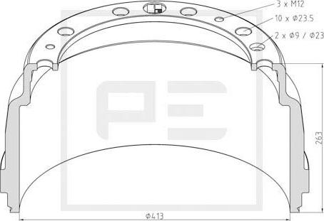 PE Automotive 126.091-00A - Tambur frana aaoparts.ro